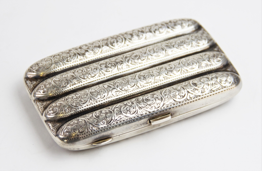 A George V silver cigar case by John Rose, Birmingham 1913, of typical form with scrolling foliate - Image 2 of 3