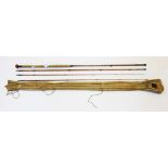 A Hardy 'Gold Medal Palakona' three piece split cane fly fishing rod, 10' complete with extra tip