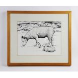 Attributed to Seren Bell (contemporary Welsh), Pen and ink on paper, 'Wiltshire Farm Ewe And