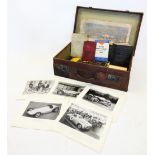 A collection of books and ephemera to a vintage leather case, to include five mounted black and