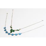 A Scandinavian green enamel leaf necklace, of foliate design with scroll links stamped '925 S NA',