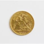 A Victorian gold half sovereign dated 1900, weight 3.9gms