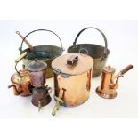 A collection of brass and copper, to include a 19th century copper pan with iron handle, two brass