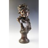 In the manner of Emmanuel Villanis (French, 1854-1914), a bronze patinated bust of an Art Nouveau