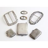 A selection of silver gentleman's accessories, to include a Georgian silver buckle converted into