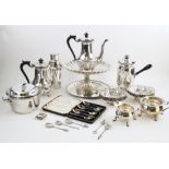 A large quantity of silver plated tableware, to include four pierced bonbon dishes by Mappin & Webb,