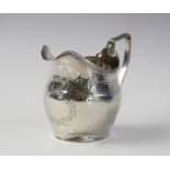 A George III silver cream jug by John Merry, London 1804, of oval baluster form with engraved