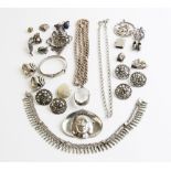 A selection of silver and white metal jewellery and accessories, to include five Edwardian silver