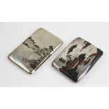 A Japanese sterling silver and copper inlaid cigarette case, of rectangular form dedicated with