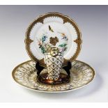 A Continental porcelain Secessionist style, baluster vase, with metallic detail in trellis form with