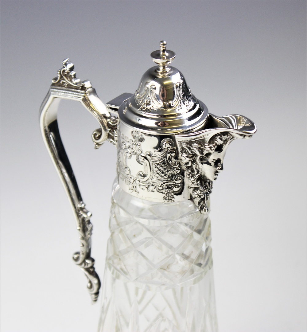 An Edwardian silver mounted cut glass claret jug, Sheffield 1905, of tapering form with star cut - Image 3 of 3