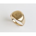 A 9ct gold signet ring, central cartouche with engraved initials (worn) with tapering shoulders