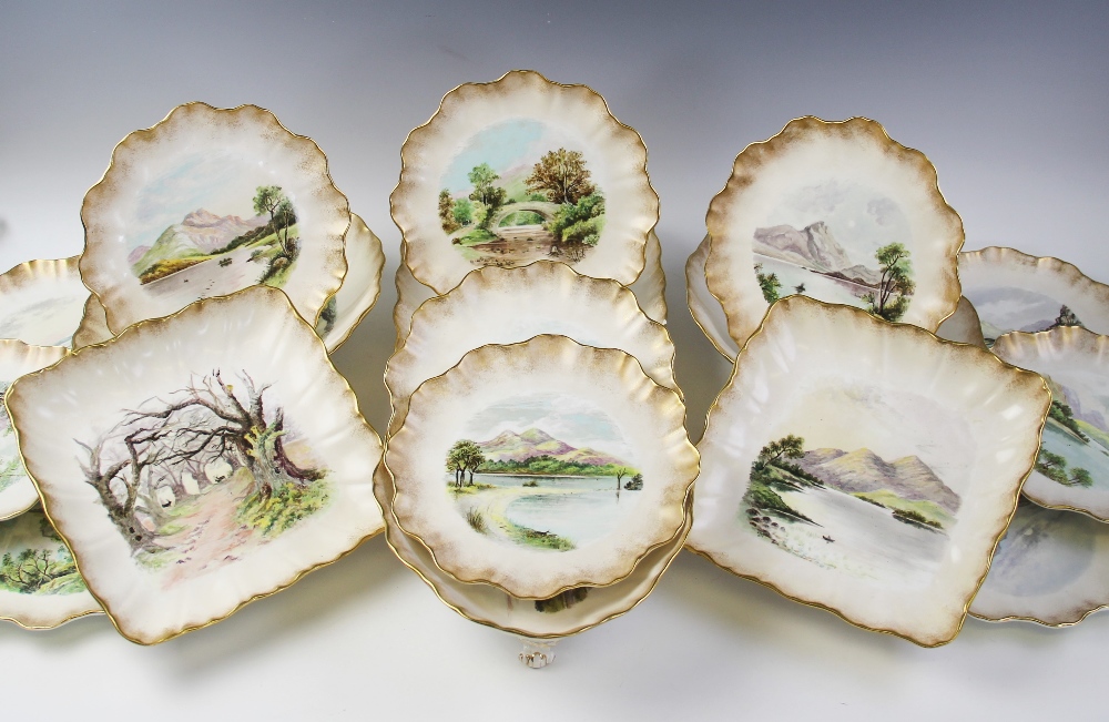 A late 19th century Doulton of Burslem eighteen piece dessert service, later painted with - Image 2 of 12