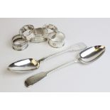 A pair of Victorian silver fiddle pattern serving spoons by William Robert Smily, London 1857,