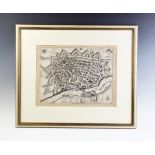 After Merian (17th century), Map of Ulm, Germany, 28cm x 37cm, Framed and glazed