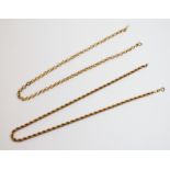 A 9ct gold rope twist chain, with spring ring and loop fastening (loop is later white metal