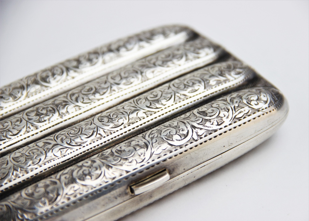 A George V silver cigar case by John Rose, Birmingham 1913, of typical form with scrolling foliate - Image 3 of 3