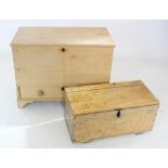 A Victorian and later pine blanket chest, with a fitted candle box above a long drawer applied