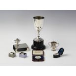 A silver trophy cup on stand by Emile Viner, Sheffield 1961, of tapering cylindrical form with