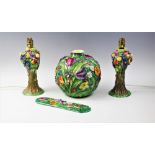 A selection of Booths florally encrusted wares, 20th century, to include; a pair of baluster lamp