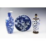A selection of Chinese blue and white porcelain, 19th century, comprising; four prunus pattern
