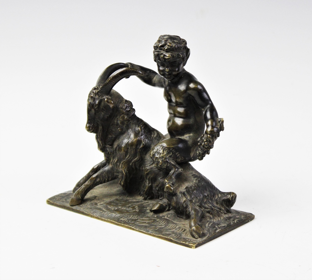 A Grand Tour bronze model of the Infant Bacchus and a goat, 19th century, realistically modelled - Image 2 of 2