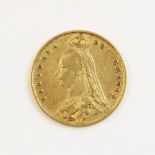 A Victorian gold half sovereign, shield back, dated 1887, weight 4.0gms