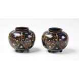 A pair of Japanese ginbari and cloisonne vases, Meiji period (1868-1912), each of compressed