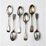 A set of six Victorian fiddle-pattern silver tablespoons by John Round & Son, Sheffield 1893, each