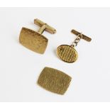 A pair of 9ct gold cufflinks, each of rounded rectangular form with textured decoration, 18mm x