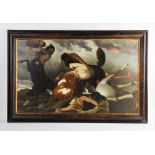 After Arnold Bocklin (1827-1901), Oil on canvas, Battle of the Centaurs, Signed 'Karl Kunzcop' and