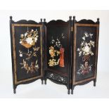 A Victorian Howard & Sons ebonised teak and shibayama inlaid panel inset screen, stamped 'Howard &