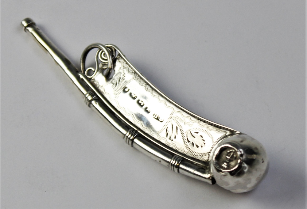 A Victorian silver bosun's whistle by George Unite, Birmingham 1859, of typical form with embossed - Image 2 of 2