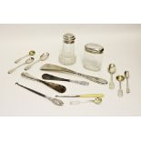 A selection of silver cutlery and dressing tableware, to include a small Edwardian silver dish by