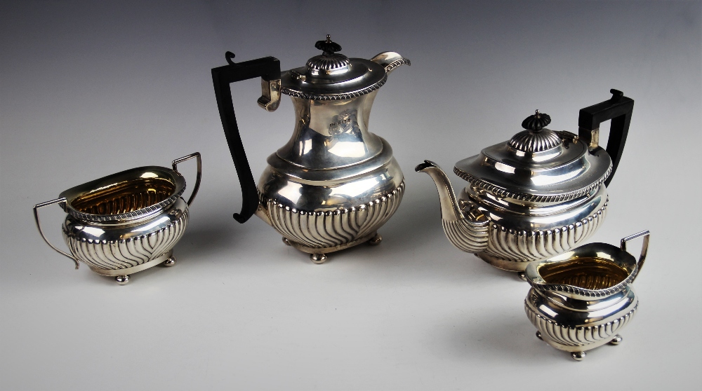 An Edwardian four piece silver tea service by Joseph Gloster Ltd, Birmingham 1907/08, comprising - Image 3 of 3