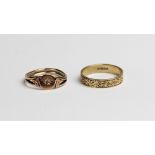 A 9ct gold wedding band, with engraved foliate decoration to exterior, ring size M, together with