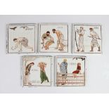 A set of five Minton Hollins & Co calendar tiles painted in the manner of John Moyr Smith, each
