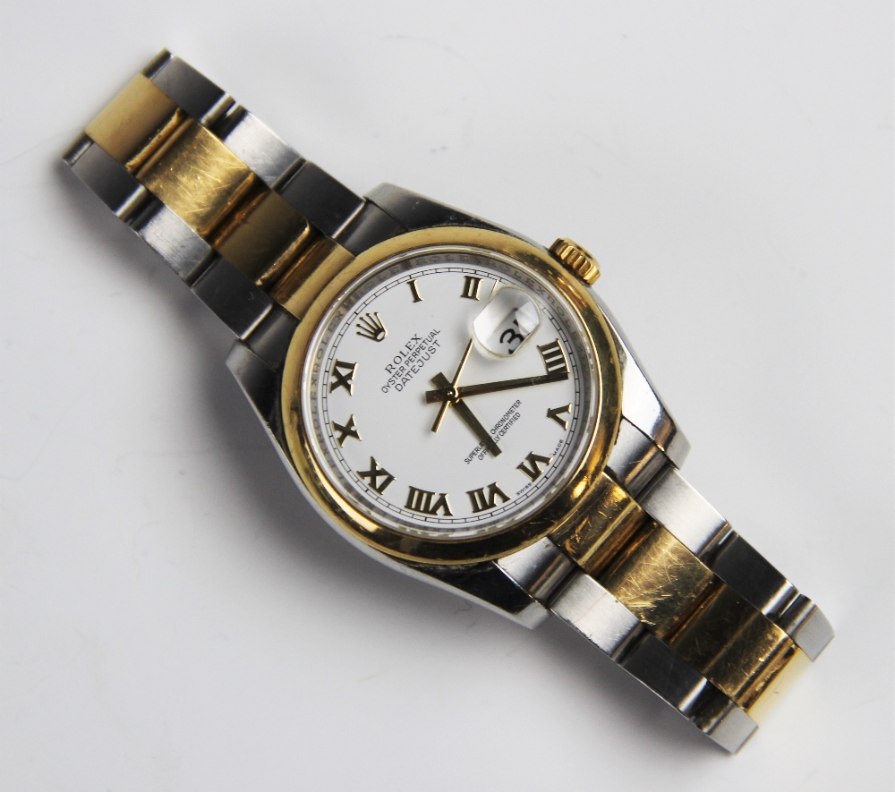 A gent's two-colour stainless steel Rolex Oyster Perpetual Datejust wristwatch, the round white dial - Bild 3 aus 5