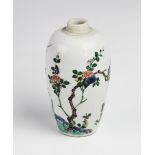 A Chinese porcelain famille verte vase, Kangxi period (1661-1722), the vase of small high shouldered