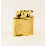 A gold plated Ronson lighter, of rectangular form with engine turned decoration with cartouche