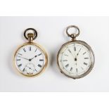 A Victorian Swiss silver Chronograph pocket and stop watch, the round white enamel dial with Roman