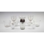 A selection of 19th century glassware, comprising; an unusual soda glass, the purple feathered