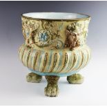 An Italian majolica jardinière, early 20th century, of compressed baluster form, the flared neck