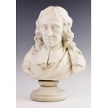 A Parian ware bust of John Wesley, 19th century, possibly Minton, set to an associated socle base,