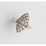 A diamond and 18ct gold marquise cluster ring, comprising fifteen round brilliant cut diamonds,