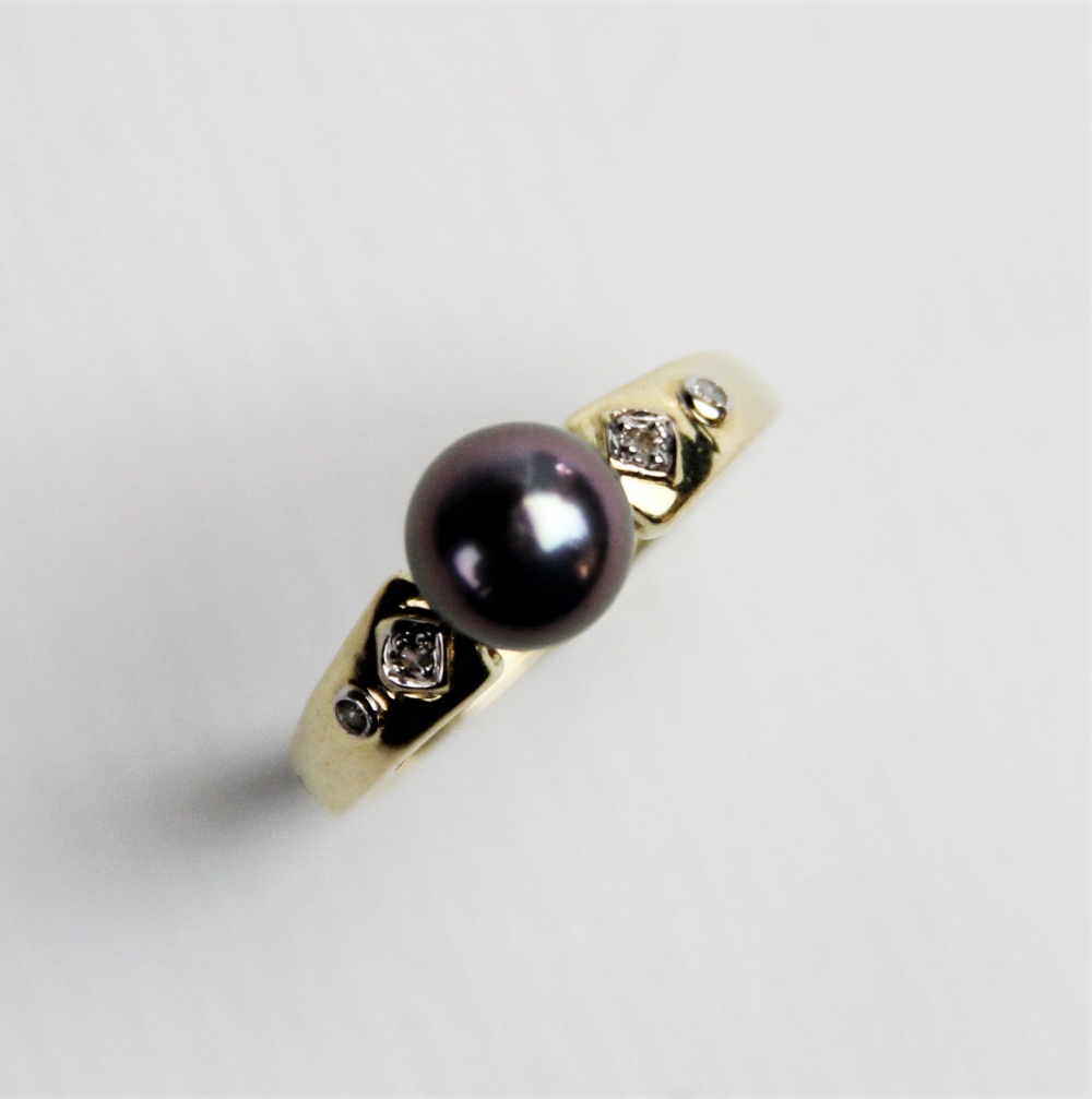 A Tahitian pearl and diamond 14ct gold dress ring, the round cultured pearl approx. 7mm diameter, - Image 3 of 4
