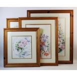 S E Sharpe (contemporary British), Four watercolours on paper, Still lives with flowers, Each signed