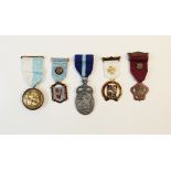 MASONIC INTEREST: A selection of five Masonic medals, including a yellow metal example for '