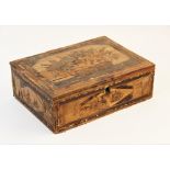 A straw work box, early 19th century, possibly a Napoleonic prisoner of war piece, the scrap wood