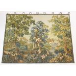 A large Flemish style wall hanging tapestry, 20th century, decorated with an extensive landscape